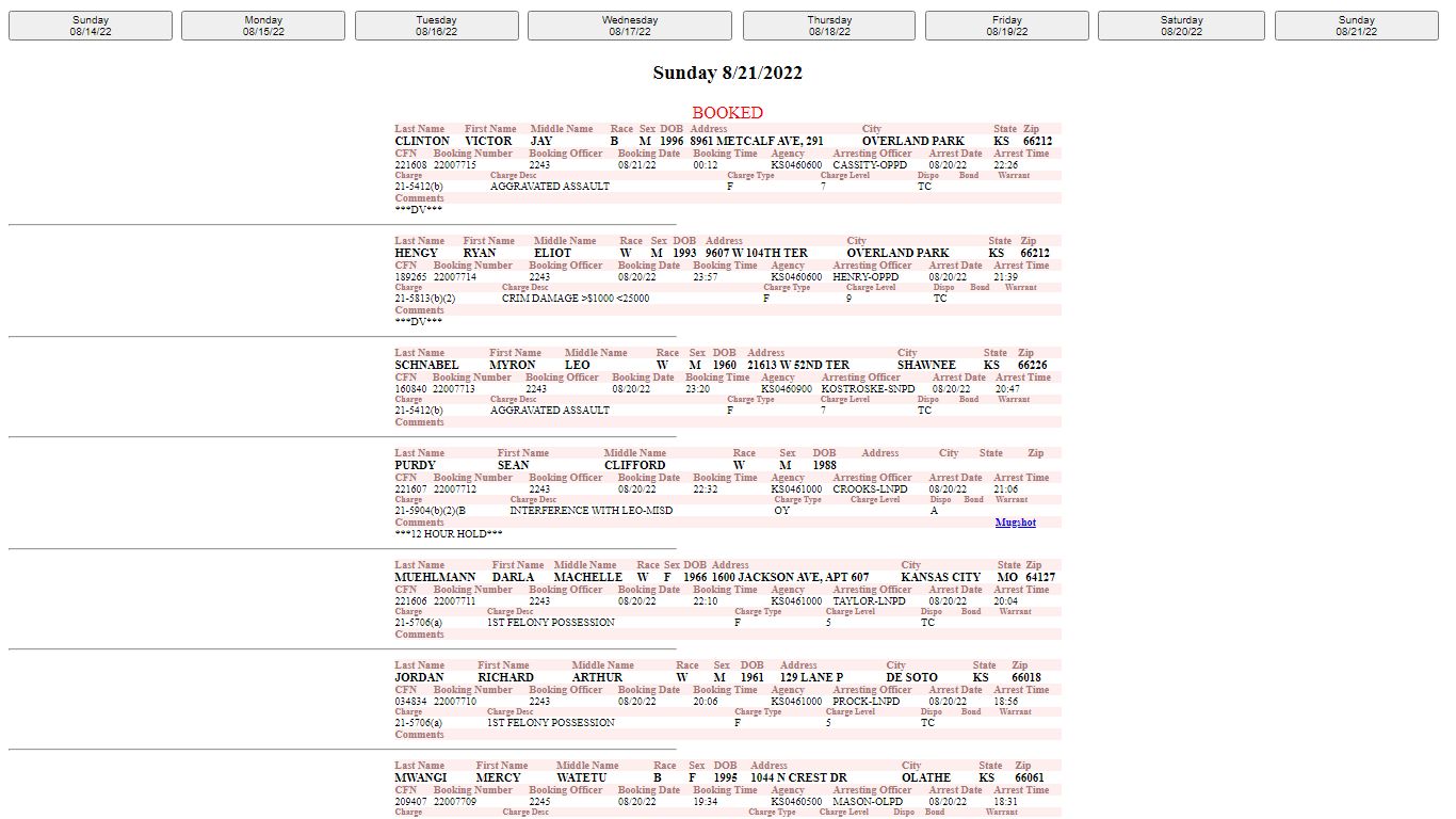 Booking and Release Report - Johnson County Sheriff