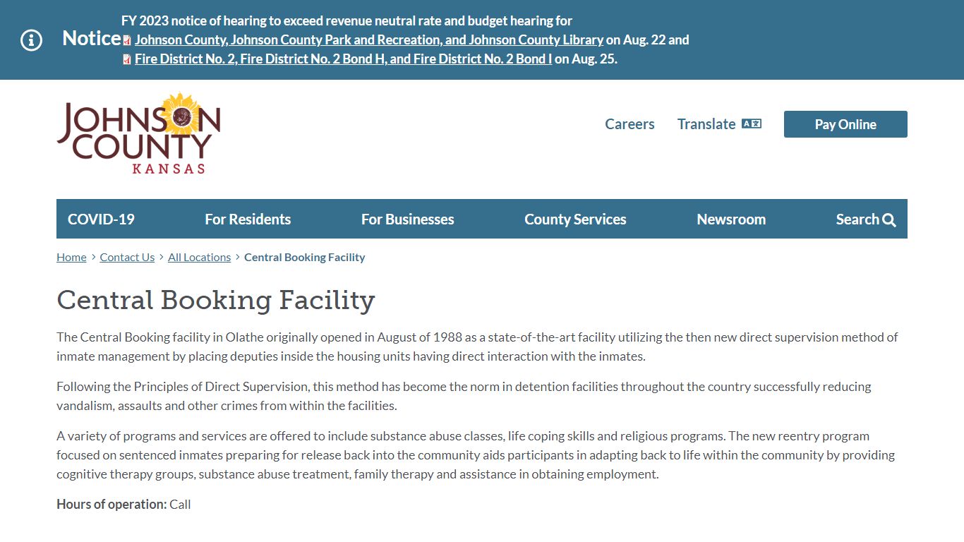 Central Booking Facility | Johnson County Kansas